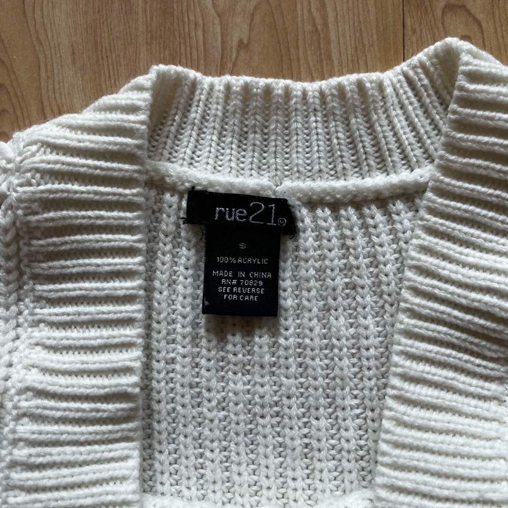 Rue21 white sweater with cute detailed sleeves size small